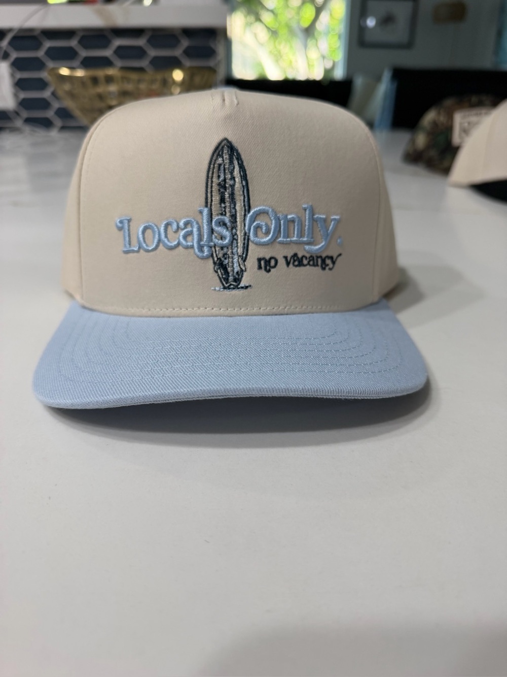 NWT Locals Only No Vacancy Two-Tone Beige and Light Blue Cap OS